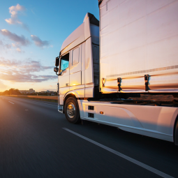 truck on the road with sunset