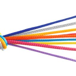 an intricate knot made up of colorful intertwined threads