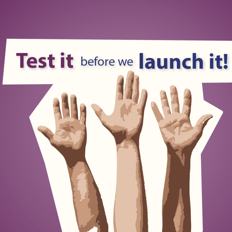 European Labour Authority visual with the message “Test it before we launch it!” and three raised hands representing participation in user testing.